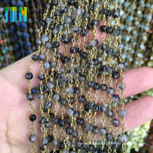 Jewelry Round Natural Gemstone Metal Wire Rosary Beads Chain